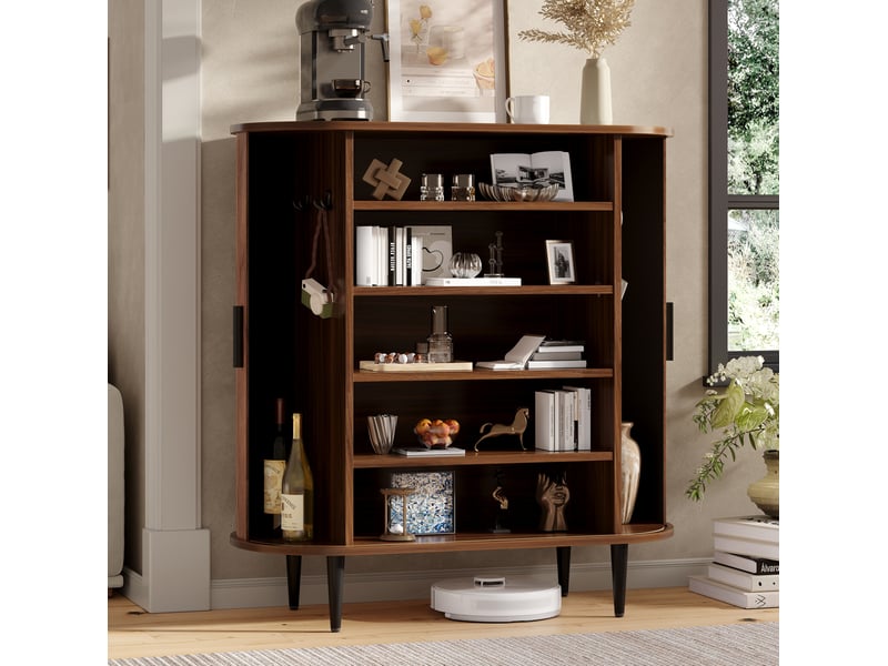  Buffet haut 85x40x93 cm naturel avec 2 portes coulissantes et 4 crochets  - Conforama B