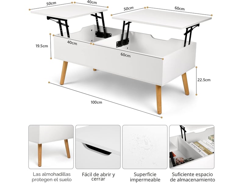  Table basse extensible à plateau relevable (blanche)  - Conforama C