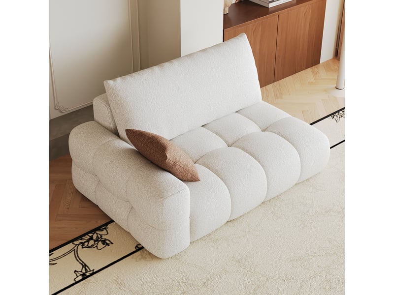 Canapé 2 places avec méridienne réversible sans montage - assise moelleuse, tissu doux - blanc crème - Conforama B