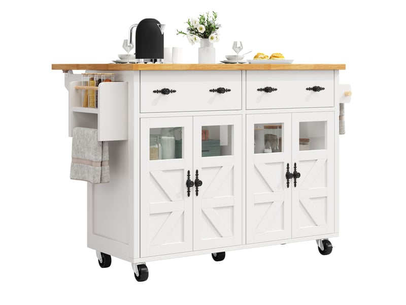  Desserte de cuisine blanche 140x73x93,5 cm à plateau extensible  - Conforama A