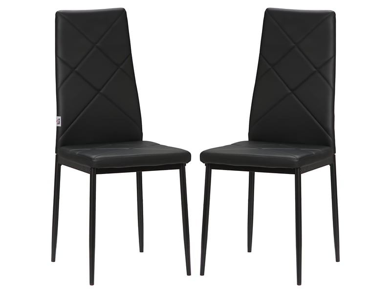  Lot de 2 chaises de salle à manger modernes avec dossier haut en similicuir noir et piètement en acier dimensions 41x50x97 cm  - Conforama E