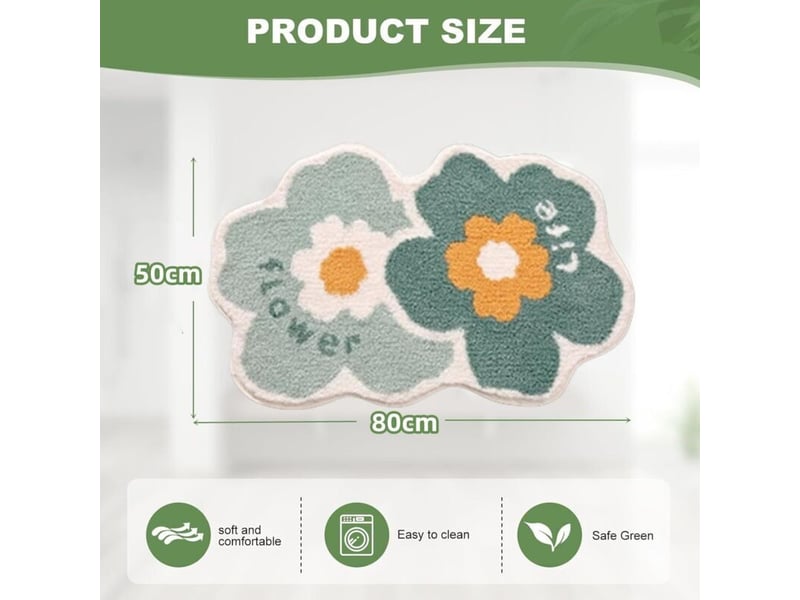  Tapis salle de bain moelleux en microfibre, tapis de douche absorbant lavable en machine (fleurs jumelles, 50x80cm)  - Conforama B