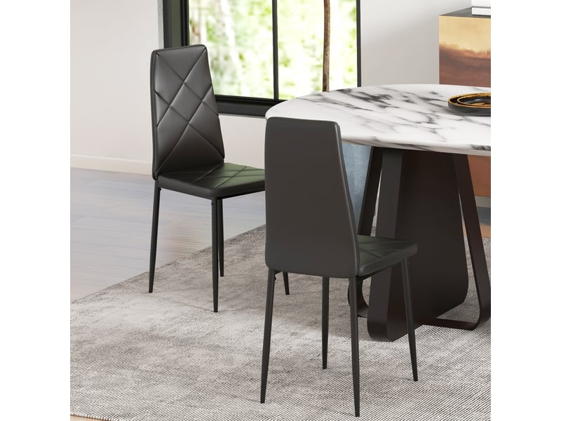  Lot de 2 chaises de salle à manger modernes avec dossier haut en similicuir noir et piètement en acier dimensions 41x50x97 cm  - Conforama D