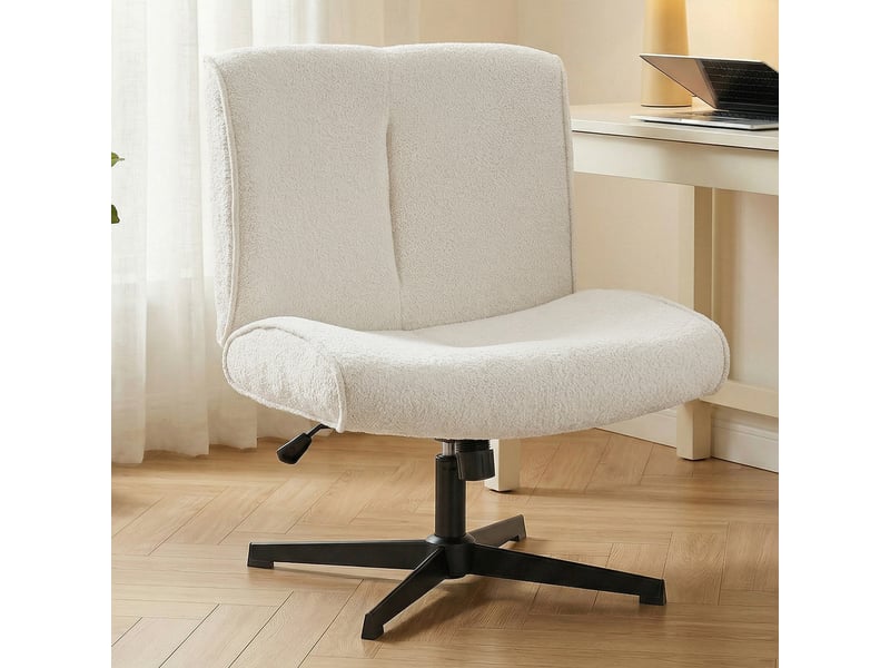  Fauteuil pivotant en velours réglable en hauteur blanc crème 63 x 75 x 90 cm  - Conforama A