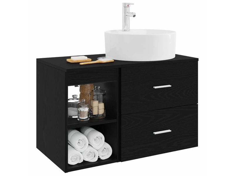  Ensemble de mobilier de salle de bain 2 pcs chêne noir shl7899  - Conforama C