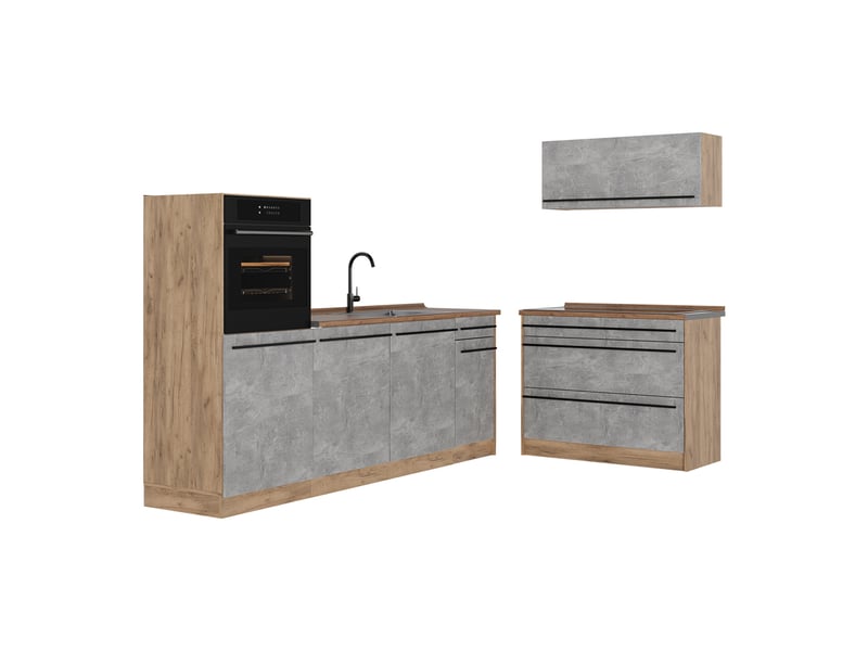 Vicco cuisine, bétonchêne doré, 220cm plan de travail chêne doré - Conforama A