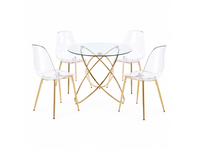  Ensemble repas 5 pièces avec table et 4 chaises en velours à piètement doré  - Conforama A