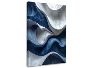 Tabelau sur toile, vagues modernes à plusieurs niveaux bleu marine et blanc 70x100