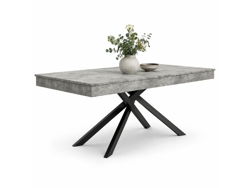  Table à manger extensible 140 à 180 cm, 6 à 8 places, mdf et pieds en métal, gris  - Conforama A