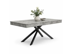 Table à manger extensible 140 à 180 cm, 6 à 8 places, mdf et pieds en métal, gris