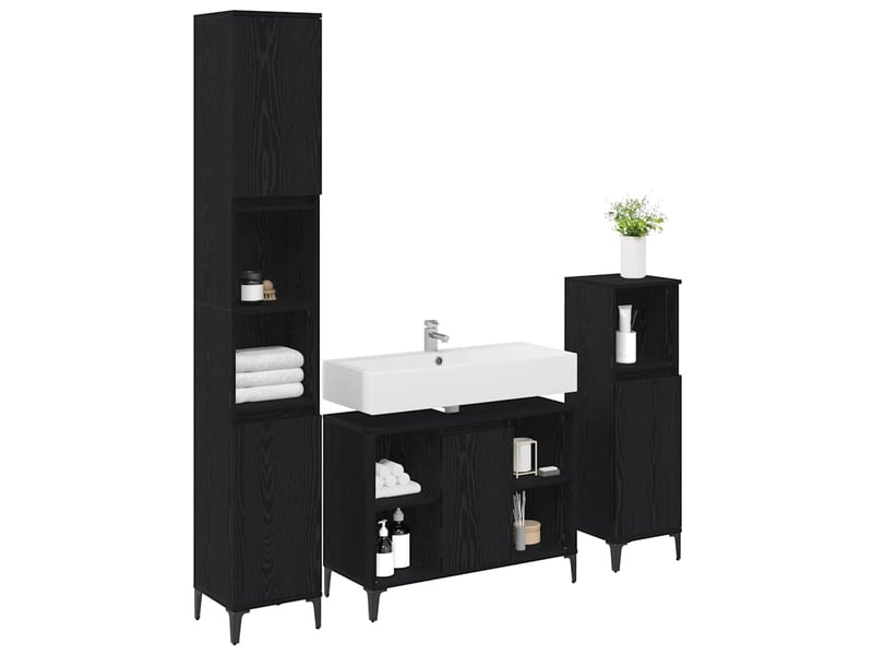  Ensemble de mobilier de salle de bain 3 pièces chêne noir cf64466  - Conforama C