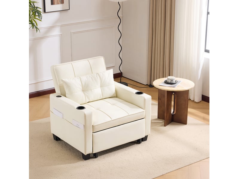  Fauteuil convertible modenvie 3 en 1 blanc en similicuir pu avec usb et porte-gobelets  - Conforama B