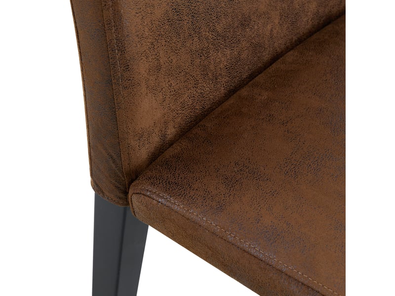  Lot 2 chaises design salle à manger style européen, tissu technique marron foncé, piètement métal noir, modernes pour salon et salle à manger  - Conforama D