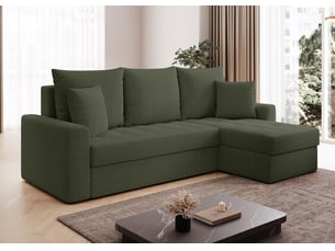 Canapé d'angle réversible convertible <strong>AX LIVING </strong> <strong>Karaman</strong> 4 places Velours vert avec coffre de rangement