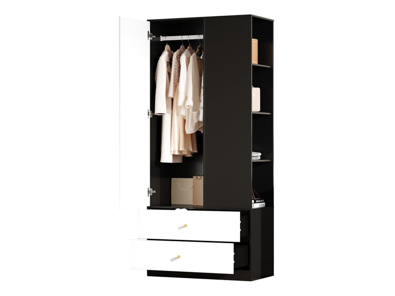  Armoire penderie 1 porte miroir avec 2 tiroirs et 4 étagères 80 x 40 x 180 cm  - Conforama A