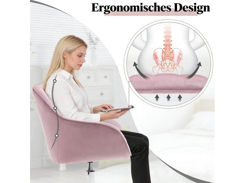  Chaise de bureau 40x56x90 cm réglable pivotante velours métal rose  - Conforama D
