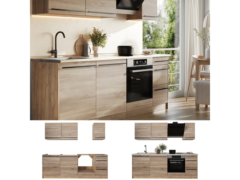  Vicco cuisine, sonomachêne doré, 220cm sans plan de travail  - Conforama D