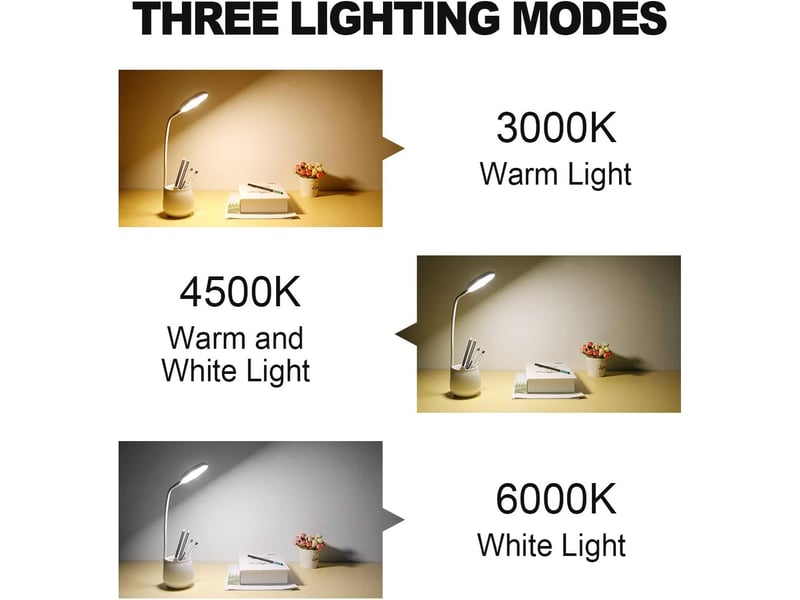 Lampe de bureau avec porte-stylo et commande tactile – 3 modes d'éclairage, 24 led, blanc  - Conforama D