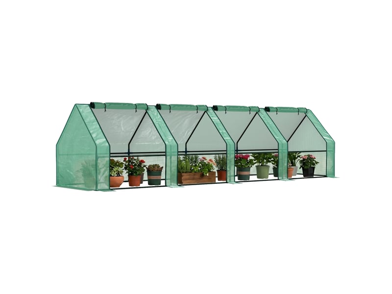  Mini serre de jardin mini serre tunnel 4 fenêtres avec zip enroulables acier pe 140 gm² anti-uv 360x90x90cm vert  - Conforama A