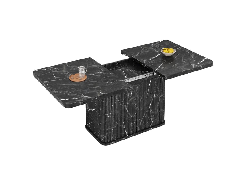 Table à manger extensible 140-180 cm effet marbre noir avec rangement et relief rainuré - Conforama E