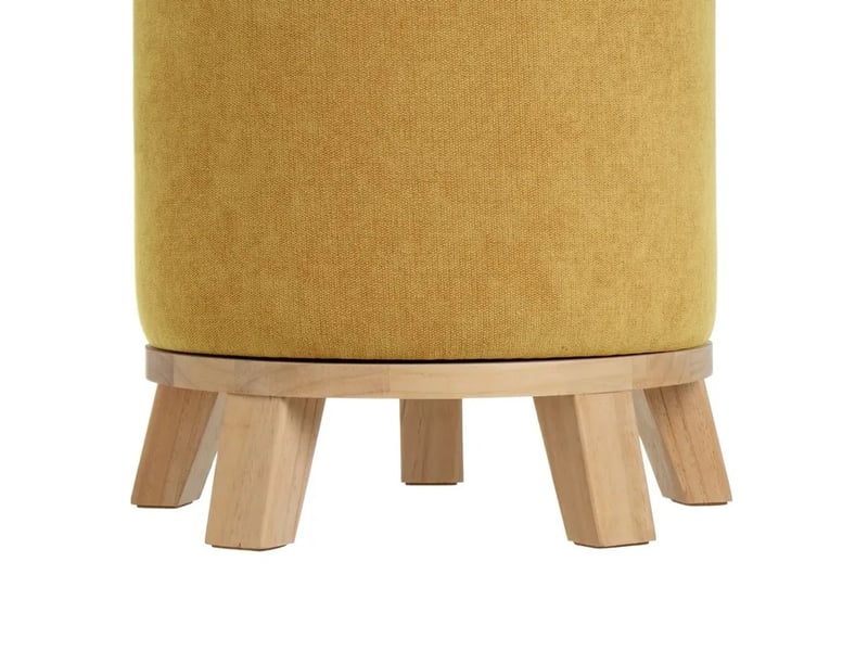  Pouf rond rembourré en chenille avec piètement en bois, coloris jaune - diamètre 40 x hauteur 45 cm  - Conforama E