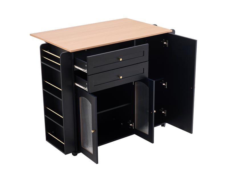  Desserte de cuisine mobile à plateau rabattable 110x70x99 cm noir et naturel  - Conforama D