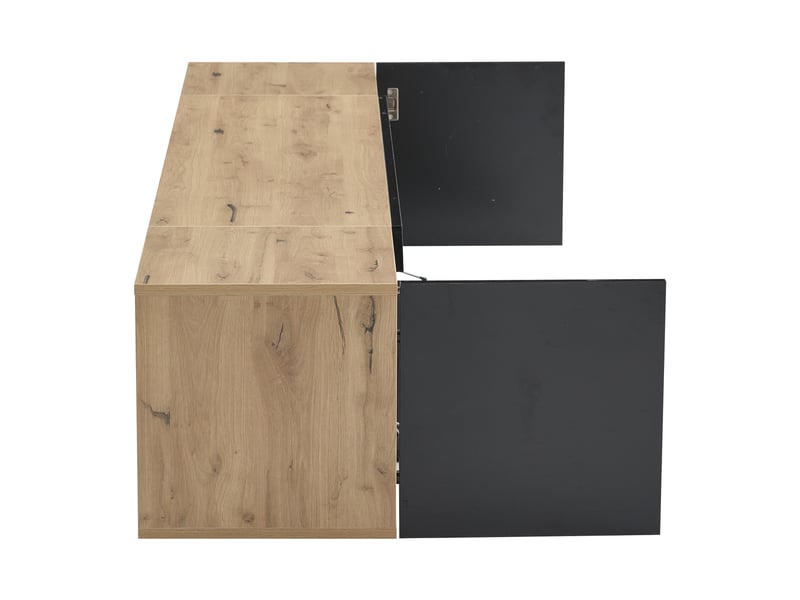  Meuble tv mural suspendu noir et bois naturel 180x37x36 cm avec led, 3 niches de rangement pour tv jusqu'à 75 pouces  - Conforama E