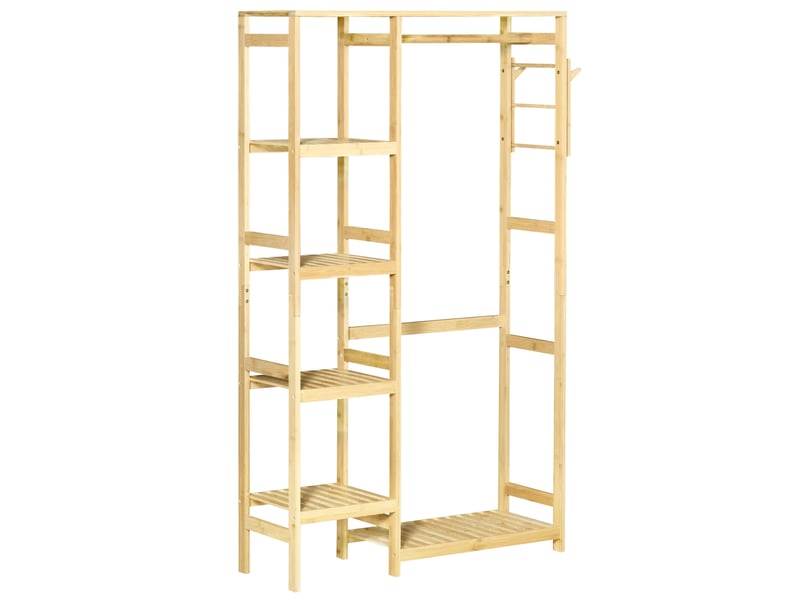  Portant à vêtements en bambou avec 4 étagères et tringle 90 x 30 x 155 cm  - Conforama A