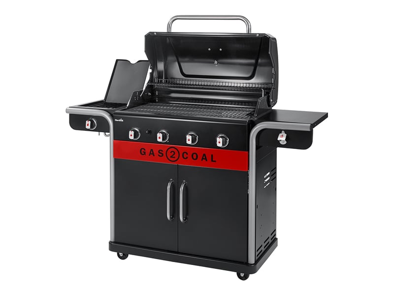 Barbecue à gaz et à charbon gas2coal 2.0 4b + housse de protection + plancha + kit 3 ustensiles - char-broil - Conforama C