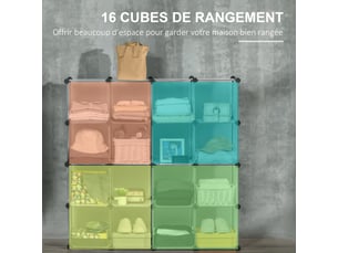 Meuble de rangement modulable, 16 cubes, meuble à chaussures, vêtements, jouets, livres, blanc