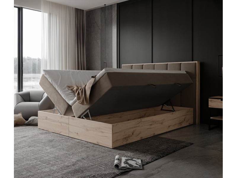  Lit adulte lavio ii - 120x200 cm - matelas ressorts + surmatelas - coffre de rangement - velours dense hydrofuge marron clair LAVIO II - Conforama C