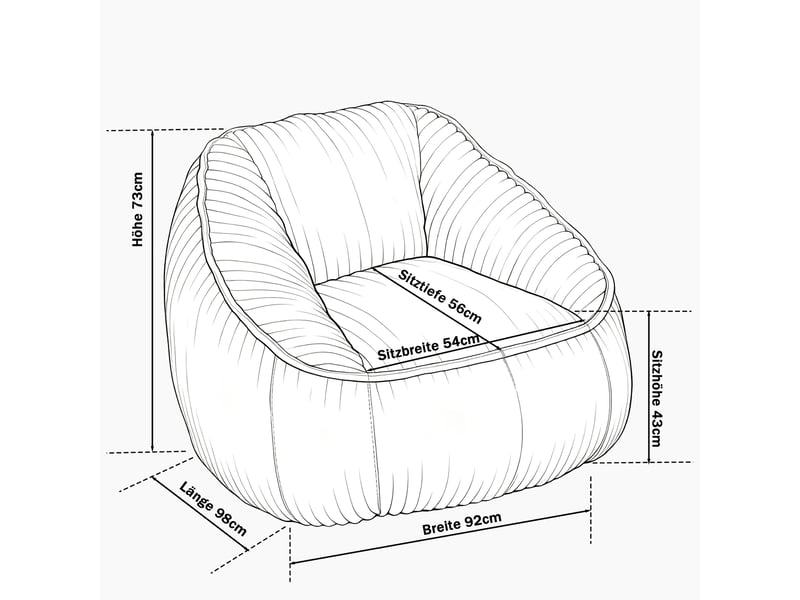  Fauteuil poire 98 x 92 x 73 cm, pouf géant en peluche rayée, rembourrage en mousse à mémoire de forme, moelleux et confortable  - Conforama C