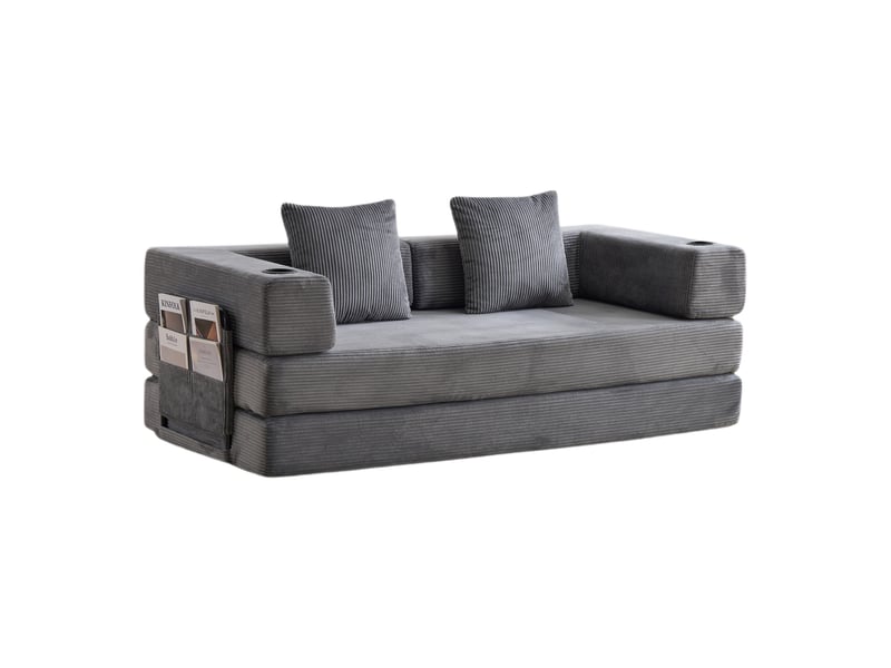 Canapé de sol corda, gris foncé, convertible en lit, porte-gobelet, poche latérale, tissu velours côtelé - Conforama D