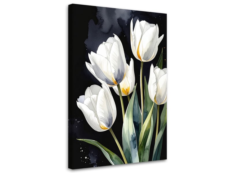  Impression sur toile, fleurs de tulipes blanches sur fond noir 80x120 1312611681 - Conforama A