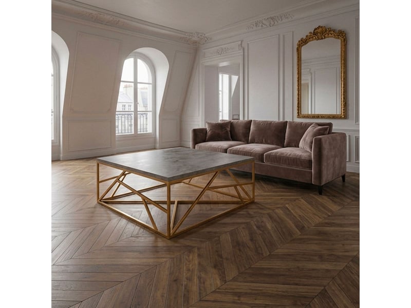  Table basse carrée design géométrique opera 100x100cm effet marbre gris et métal or Opera - Conforama C