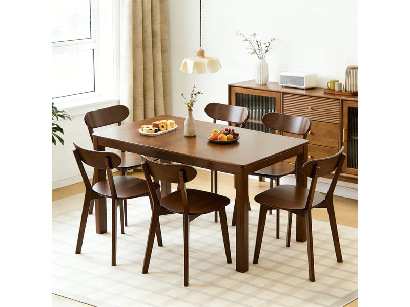  Lot de 2 chaises de salle à manger 49,5x43x78 cm avec dossier incurvé, pour salle à manger, contemporain, bois, marron  - Conforama E