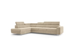 Canapé d'angle gauche convertible MASSENO 5 places Velours beige avec coffre de rangement