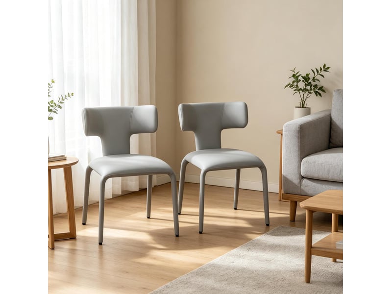  Chaises de salle à manger lot de 2 avec dossier incurvé et assise rembourrée en similicuir gris  - Conforama E