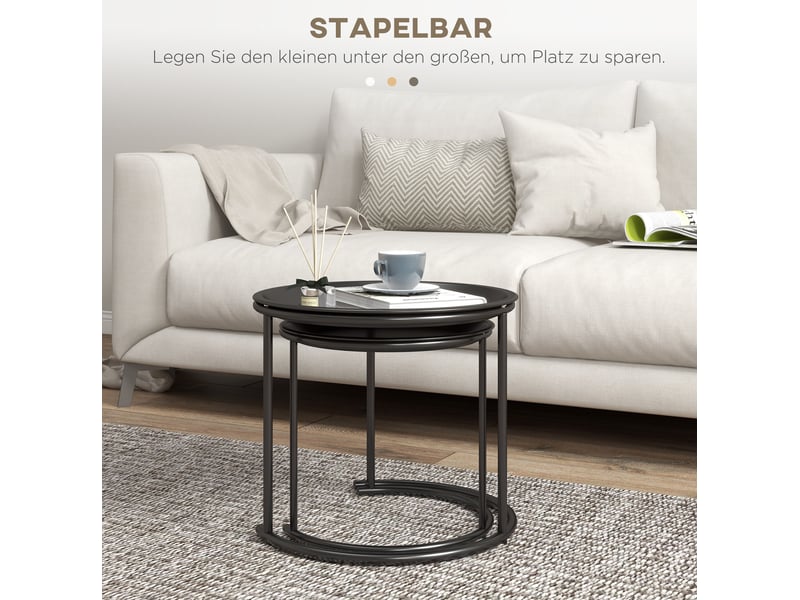 Tables basses gigognes rondes avec plateaux amovibles, lot de 2 en acier noir pour salon, chambre ou l’entrée - Conforama D
