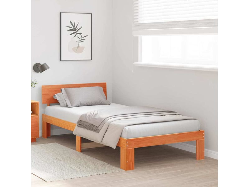  Lit simple- lit adulte -  cadre de lit avec tête de lit brun  100 x 200 cm pin massif  - Conforama B