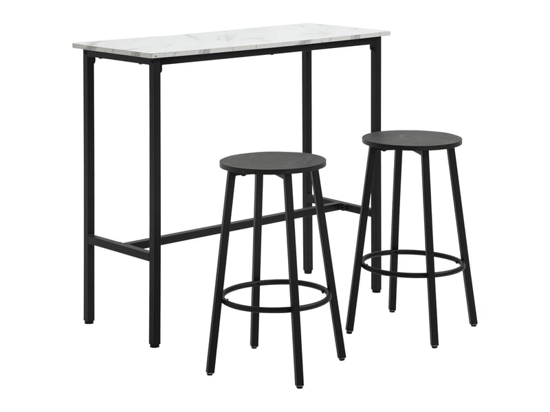  Ensemble bar pour 2 personnes, 1 table avec 2 tabourets de bar, plateau aspect marbre blanc, structure en acier  - Conforama B