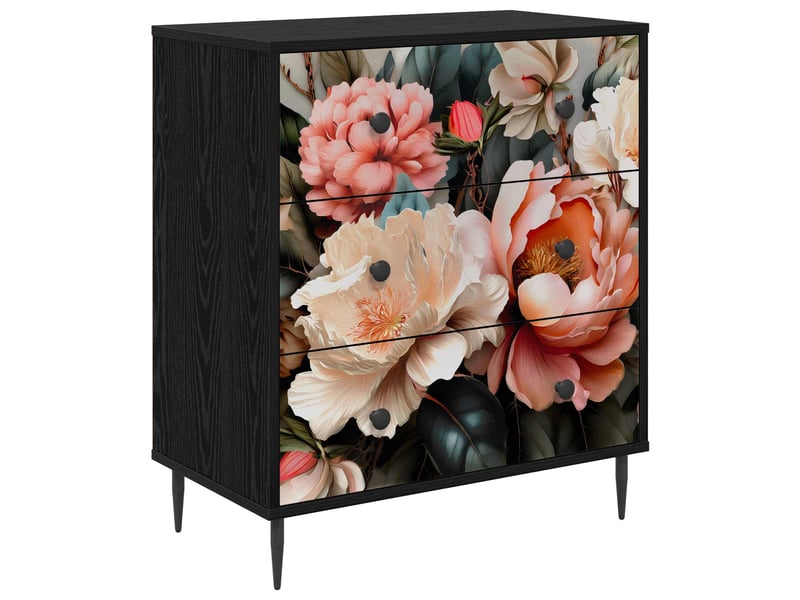  Commode chambre, meuble de rangement borne imprimé pivoine légère 66 x 36,5 x 76 cm  - Conforama A
