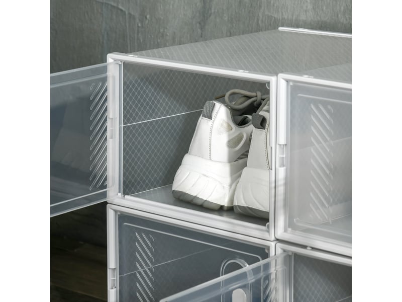  Meuble à chaussures modulable en pp avec 8 cubes de rangement et porte magnétique dimensions 25x35x19 cm blanc et transparent  - Conforama E