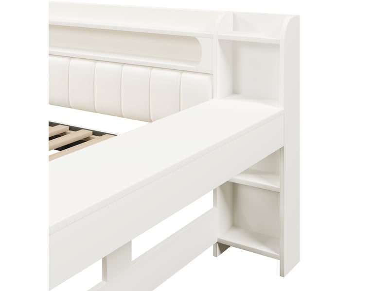  Lit pour jeune, 140x200 cm, espace nuit, led 7 couleurs et usb, bureau, 2 tiroirs, mdf et contreplaqué, coloris blanc  - Conforama E