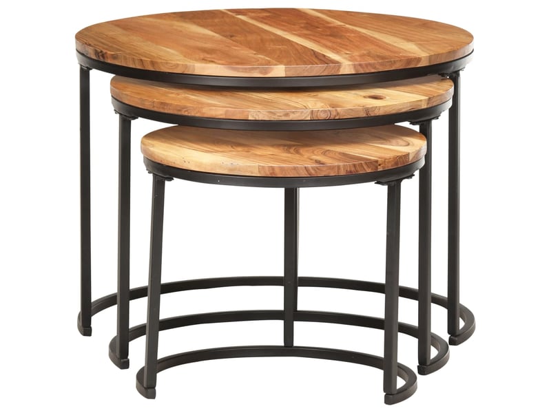  Tables gigognes 3 pcs | table de salon bois d'acacia massif  - Conforama B