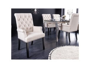 Lot de 2 fauteuils de table chesterfield regina beige capitonnés – accoudoirs, clous noirs et pieds en bois d'hévéa