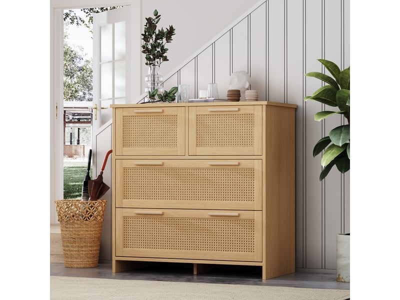  Commode à 4 tiroirs en rotin – finition naturelle – 80 x 80 x 38 cm  - Conforama C