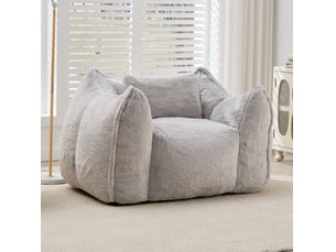 Fauteuil poire 123x97x73 cm avec coussin, dossier ergonomique, fausse fourrure grise