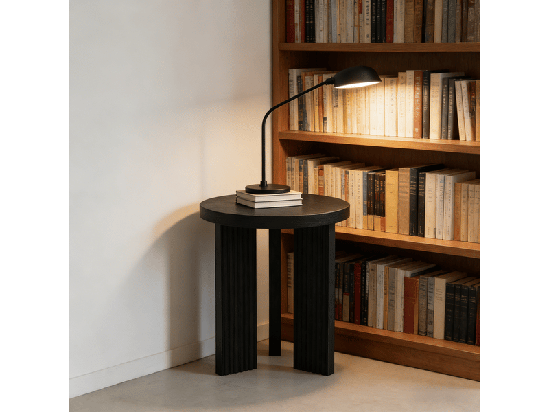  Table d’appoint ronde à trois pieds avec reliefs verticaux - lpospi - plateau compact mdf noir  - Conforama C