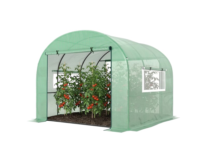  Serre de jardin serre tunnel de jardin 9m² pe haute densité 135 gm², avec 2 portes zippées 300 x 300 x 200 cm, vert  - Conforama B